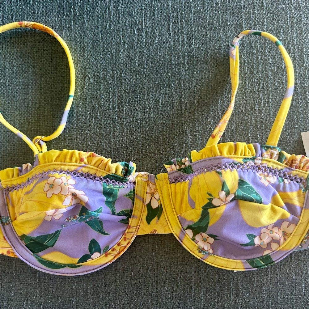 Floral Yellow and Purple Bikini Top